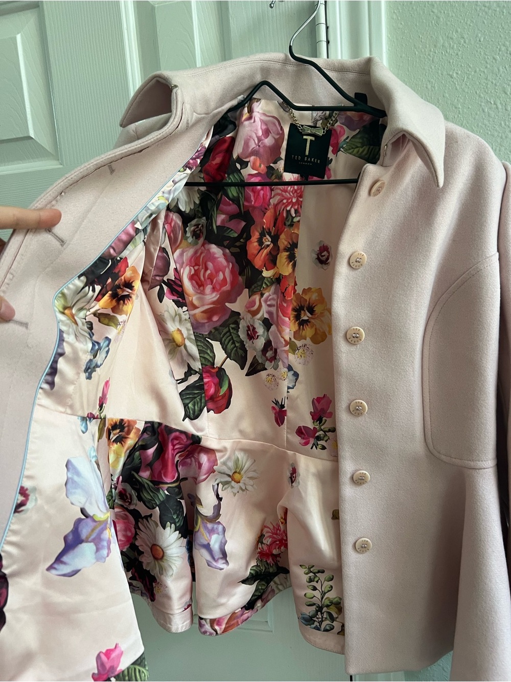 Ted Baker Pale Pink Peplum Wool-Blend Coat - Size 3 - Picture 2 of 4